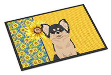 Load image into Gallery viewer, Summer Sunflowers Longhaired Black and White Chihuahua Doormat - 24x36 Decorative Floor Mat – Indoor/Outdoor Rug with Artistic Flair