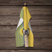 Load image into Gallery viewer, Summer Sunflowers Longhaired Black and White Chihuahua Kitchen Towel