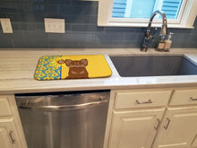 Load image into Gallery viewer, Summer Sunflowers Longhaired Chocolate and Tan Chihuahua Dish Drying Mat – Absorbent, Artistic Kitchen Essentials