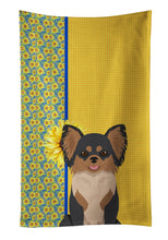 Load image into Gallery viewer, Summer Sunflowers Longhaired Black and Tan Chihuahua Kitchen Towel