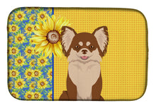 Load image into Gallery viewer, Summer Sunflowers Longhaired Chocolate and White Chihuahua Dish Drying Mat – Absorbent, Artistic Kitchen Essentials