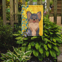 Load image into Gallery viewer, Summer Sunflowers Longhaired Blue and Tan Chihuahua Garden Flag – Decorative Outdoor Yard Flag