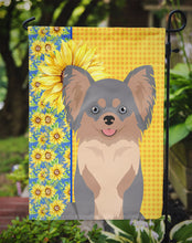 Load image into Gallery viewer, Summer Sunflowers Longhaired Blue and Tan Chihuahua Garden Flag – Decorative Outdoor Yard Flag