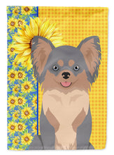 Load image into Gallery viewer, Summer Sunflowers Longhaired Blue and Tan Chihuahua Garden Flag – Decorative Outdoor Yard Flag