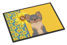 Load image into Gallery viewer, Summer Sunflowers Longhaired Blue and Tan Chihuahua Doormat - 18x27 Decorative Floor Mat – Indoor/Outdoor Rug with Artistic Flair