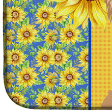Load image into Gallery viewer, Summer Sunflowers Longhaired Gold and White Chihuahua Dish Drying Mat – Absorbent, Artistic Kitchen Essentials
