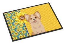 Load image into Gallery viewer, Summer Sunflowers Longhaired Gold and White Chihuahua Doormat - 18x27 Decorative Floor Mat – Indoor/Outdoor Rug with Artistic Flair