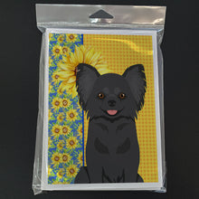 Load image into Gallery viewer, Summer Sunflowers Longhaired Black Chihuahua Greeting Cards -  Blank Note Cards – 8-Pack of Artist-Designed Cards with Envelopes