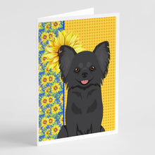 Load image into Gallery viewer, Summer Sunflowers Longhaired Black Chihuahua Greeting Cards -  Blank Note Cards – 8-Pack of Artist-Designed Cards with Envelopes
