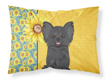 Load image into Gallery viewer, Summer Sunflowers Longhaired Black Chihuahua Fabric Standard Pillowcase – Artistic Decorative Front, White Back