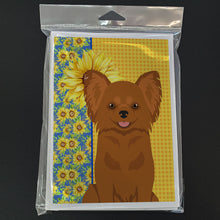 Load image into Gallery viewer, Summer Sunflowers Longhaired Red Chihuahua Greeting Cards -  Blank Note Cards – 8-Pack of Artist-Designed Cards with Envelopes