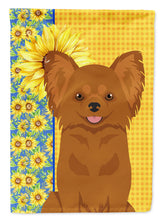 Load image into Gallery viewer, Summer Sunflowers Longhaired Red Chihuahua Garden Flag – Decorative Outdoor Yard Flag