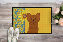 Load image into Gallery viewer, Summer Sunflowers Longhaired Red Chihuahua Doormat - 24x36 Decorative Floor Mat – Indoor/Outdoor Rug with Artistic Flair