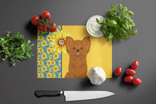 Load image into Gallery viewer, Summer Sunflowers Longhaired Red Chihuahua Glass Cutting Boards – Durable, Decorative Kitchen Art Large