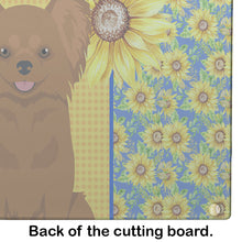 Load image into Gallery viewer, Summer Sunflowers Longhaired Red Chihuahua Glass Cutting Boards – Durable, Decorative Kitchen Art Large