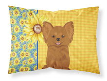 Load image into Gallery viewer, Summer Sunflowers Longhaired Red Chihuahua Fabric Standard Pillowcase – Artistic Decorative Front, White Back