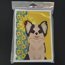 Load image into Gallery viewer, Summer Sunflowers Longhaired Black and White #2 Chihuahua Greeting Cards -  Blank Note Cards – 8-Pack of Artist-Designed Cards with Envelopes