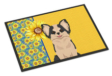 Load image into Gallery viewer, Summer Sunflowers Longhaired Black and White #2 Chihuahua Doormat - 18x27 Decorative Floor Mat – Indoor/Outdoor Rug with Artistic Flair