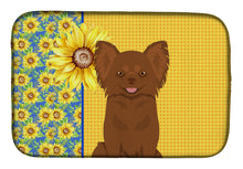 Load image into Gallery viewer, Summer Sunflowers Longhaired Chocolate Chihuahua Dish Drying Mat – Absorbent, Artistic Kitchen Essentials