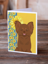 Load image into Gallery viewer, Summer Sunflowers Longhaired Chocolate Chihuahua Greeting Cards -  Blank Note Cards – 8-Pack of Artist-Designed Cards with Envelopes
