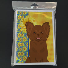 Load image into Gallery viewer, Summer Sunflowers Longhaired Chocolate Chihuahua Greeting Cards -  Blank Note Cards – 8-Pack of Artist-Designed Cards with Envelopes