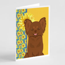 Load image into Gallery viewer, Summer Sunflowers Longhaired Chocolate Chihuahua Greeting Cards -  Blank Note Cards – 8-Pack of Artist-Designed Cards with Envelopes
