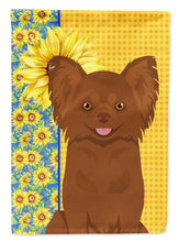 Load image into Gallery viewer, Summer Sunflowers Longhaired Chocolate Chihuahua Garden Flag – Decorative Outdoor Yard Flag