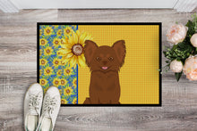 Load image into Gallery viewer, Summer Sunflowers Longhaired Chocolate Chihuahua Doormat - 24x36 Decorative Floor Mat – Indoor/Outdoor Rug with Artistic Flair