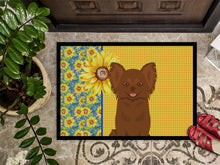 Load image into Gallery viewer, Summer Sunflowers Longhaired Chocolate Chihuahua Doormat - 24x36 Decorative Floor Mat – Indoor/Outdoor Rug with Artistic Flair