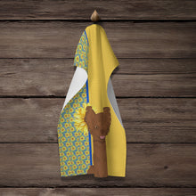 Load image into Gallery viewer, Summer Sunflowers Longhaired Chocolate Chihuahua Kitchen Towel