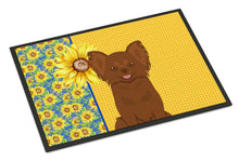 Load image into Gallery viewer, Summer Sunflowers Longhaired Chocolate Chihuahua Doormat - 18x27 Decorative Floor Mat – Indoor/Outdoor Rug with Artistic Flair