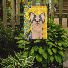 Load image into Gallery viewer, Summer Sunflowers Longhaired Blue and White Chihuahua Garden Flag – Decorative Outdoor Yard Flag