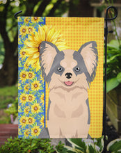 Load image into Gallery viewer, Summer Sunflowers Longhaired Blue and White Chihuahua Garden Flag – Decorative Outdoor Yard Flag