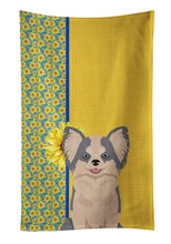 Load image into Gallery viewer, Summer Sunflowers Longhaired Blue and White Chihuahua Kitchen Towel