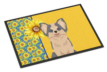 Load image into Gallery viewer, Summer Sunflowers Longhaired Blue and White Chihuahua Doormat - 18x27 Decorative Floor Mat – Indoor/Outdoor Rug with Artistic Flair