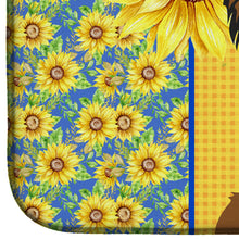 Load image into Gallery viewer, Summer Sunflowers Longhaired Black and Red Chihuahua Dish Drying Mat – Absorbent, Artistic Kitchen Essentials