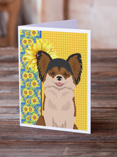 Load image into Gallery viewer, Summer Sunflowers Longhaired Black and Red Chihuahua Greeting Cards -  Blank Note Cards – 8-Pack of Artist-Designed Cards with Envelopes