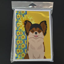 Load image into Gallery viewer, Summer Sunflowers Longhaired Black and Red Chihuahua Greeting Cards -  Blank Note Cards – 8-Pack of Artist-Designed Cards with Envelopes