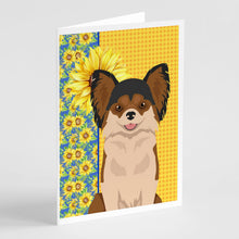 Load image into Gallery viewer, Summer Sunflowers Longhaired Black and Red Chihuahua Greeting Cards -  Blank Note Cards – 8-Pack of Artist-Designed Cards with Envelopes