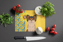 Load image into Gallery viewer, Summer Sunflowers Longhaired Black and Red Chihuahua Glass Cutting Boards – Durable, Decorative Kitchen Art Large