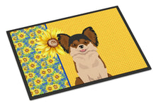 Load image into Gallery viewer, Summer Sunflowers Longhaired Black and Red Chihuahua Doormat - 18x27 Decorative Floor Mat – Indoor/Outdoor Rug with Artistic Flair