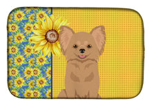 Load image into Gallery viewer, Summer Sunflowers Longhaired Gold Chihuahua Dish Drying Mat – Absorbent, Artistic Kitchen Essentials