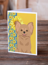 Load image into Gallery viewer, Summer Sunflowers Longhaired Gold Chihuahua Greeting Cards -  Blank Note Cards – 8-Pack of Artist-Designed Cards with Envelopes