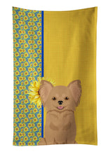 Load image into Gallery viewer, Summer Sunflowers Longhaired Gold Chihuahua Kitchen Towel