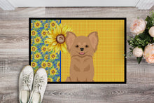 Load image into Gallery viewer, Summer Sunflowers Longhaired Gold Chihuahua Doormat - 18x27 Decorative Floor Mat – Indoor/Outdoor Rug with Artistic Flair