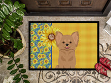 Load image into Gallery viewer, Summer Sunflowers Longhaired Gold Chihuahua Doormat - 18x27 Decorative Floor Mat – Indoor/Outdoor Rug with Artistic Flair