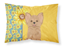 Load image into Gallery viewer, Summer Sunflowers Longhaired Gold Chihuahua Fabric Standard Pillowcase – Artistic Decorative Front, White Back
