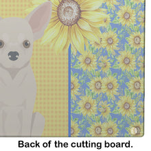Load image into Gallery viewer, Summer Sunflowers Fawn Chihuahua Glass Cutting Boards – Durable, Decorative Kitchen Art Large