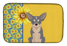 Load image into Gallery viewer, Summer Sunflowers Blue and White Chihuahua Dish Drying Mat – Absorbent, Artistic Kitchen Essentials