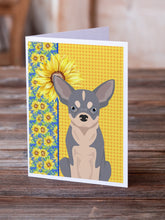 Load image into Gallery viewer, Summer Sunflowers Blue and White Chihuahua Greeting Cards -  Blank Note Cards – 8-Pack of Artist-Designed Cards with Envelopes